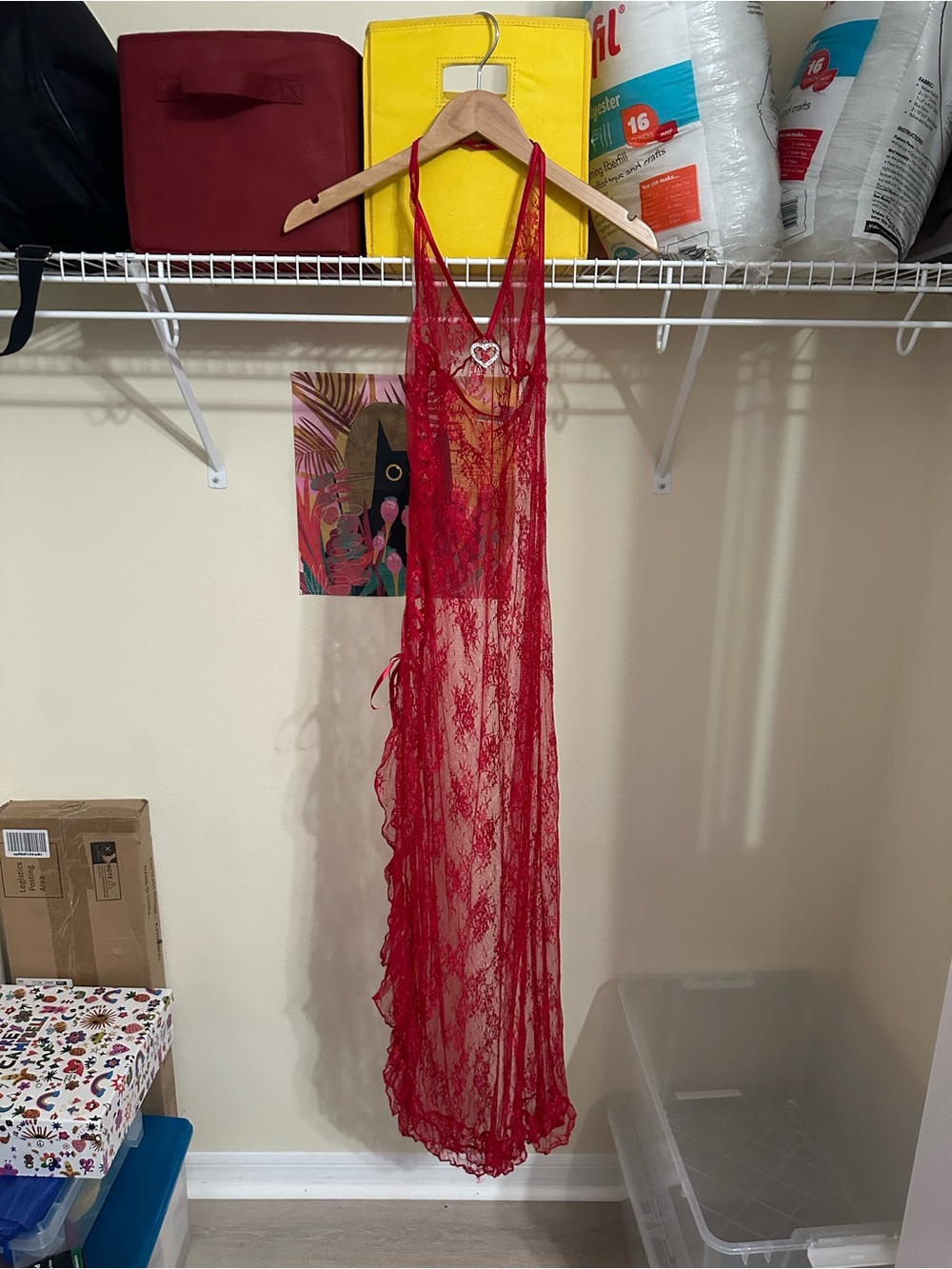 Sheer Lace Halter Chemise Nightgown - Red